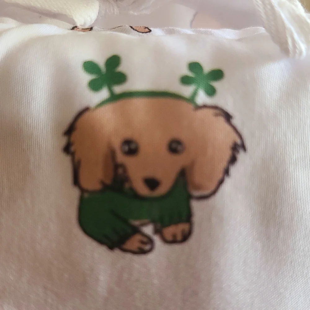 St Patricks Day Dachshund DOG Weiner Doxie Lucky Clover Queen Bed Sheet Set New